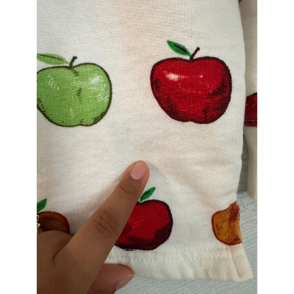 Monica + Andy Kids Apple Print Organic Cotton Shawl Collar Sweatshirt White 2T